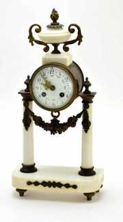 Antique French Empire White Onyx Porcelain Dial Clock