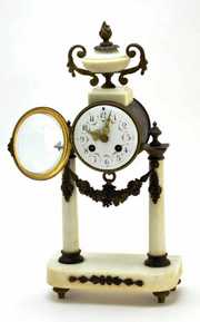 Antique French Empire White Onyx Porcelain Dial Clock