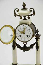 Antique French Empire White Onyx Porcelain Dial Clock