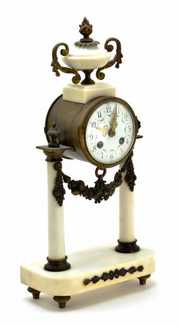 Antique French Empire White Onyx Porcelain Dial Clock