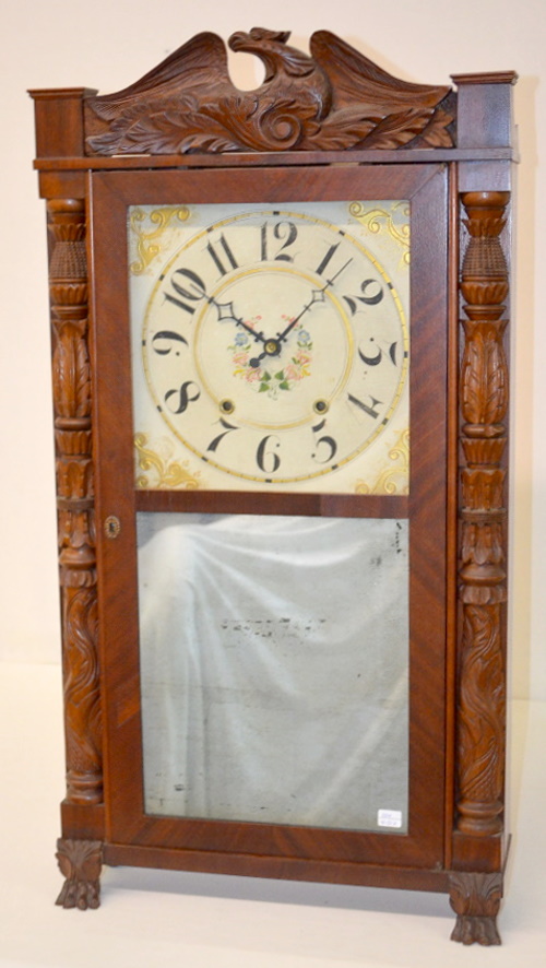 Antique Henry Terry Carved Column Wood Works Clock