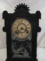 Ebonized Kitchen Clock w/Pheasants