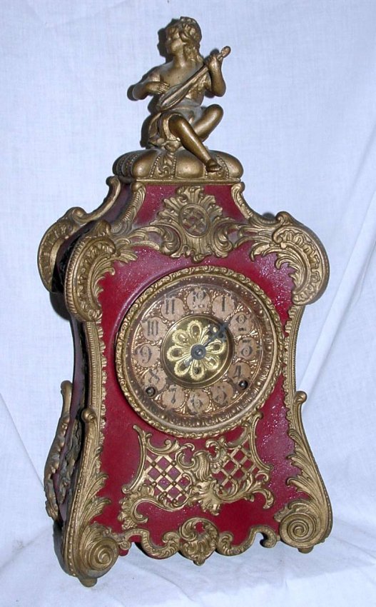 Ornate Iron & Brass Mantle Clock