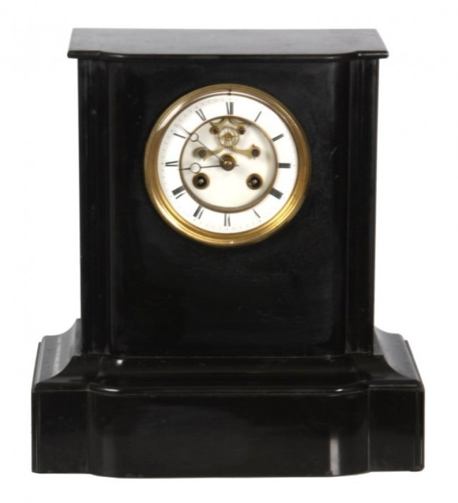 French Black Marble Mantle Clock