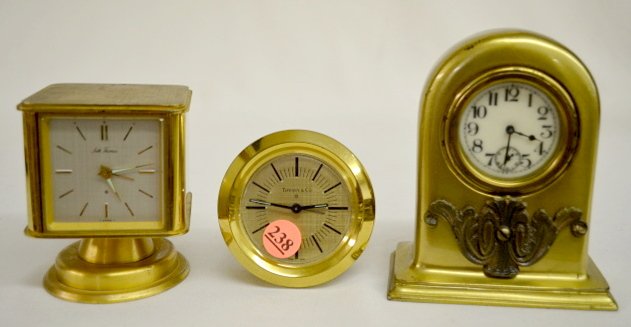 3 Ornate Desk Clocks, 2 Bronze & 1 Brass