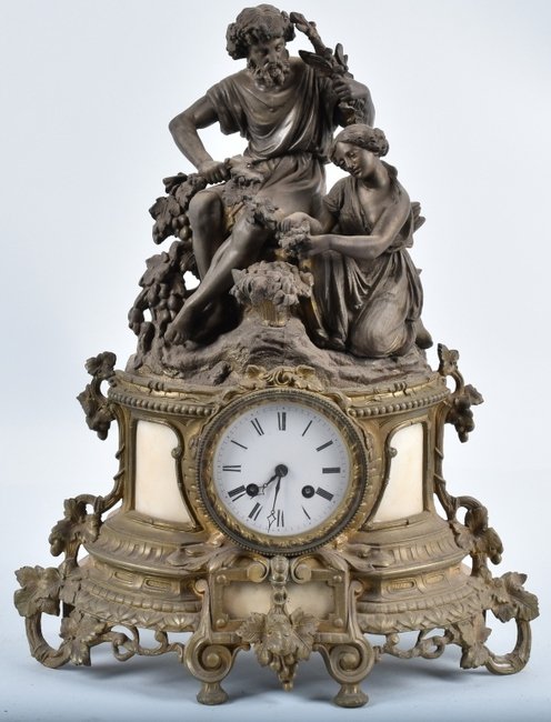 ORNATE CAST METAL CLOCK, VINTAGE