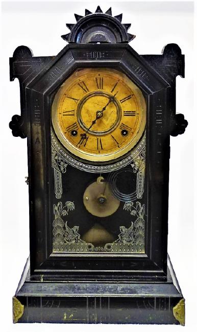 19TH C. WILLIAM GILBERT EBONIZED JET SHELF CLOCK