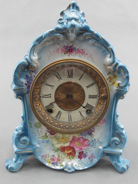 ANSONIA ROYAL BONN CHINA CASED MANTLE CLOCK