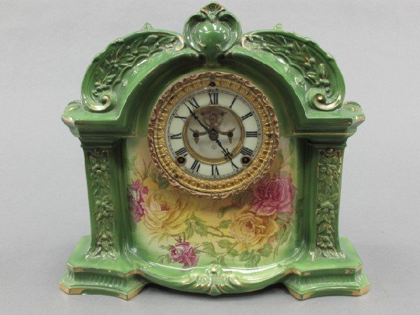 ANSONIA ROYAL BONN CHINA CASED MANTLE CLOCK