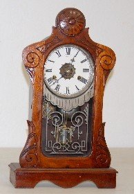 Small Walnut Antique T & S Kitchen Clock W/ Alarm