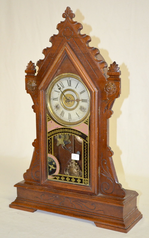 Antique New Haven “Clyde” Walnut Kitchen Clock with Alarm