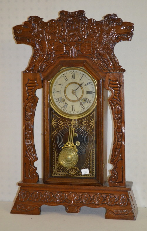 Antique New Haven Oak Kitchen Clock w/Lions