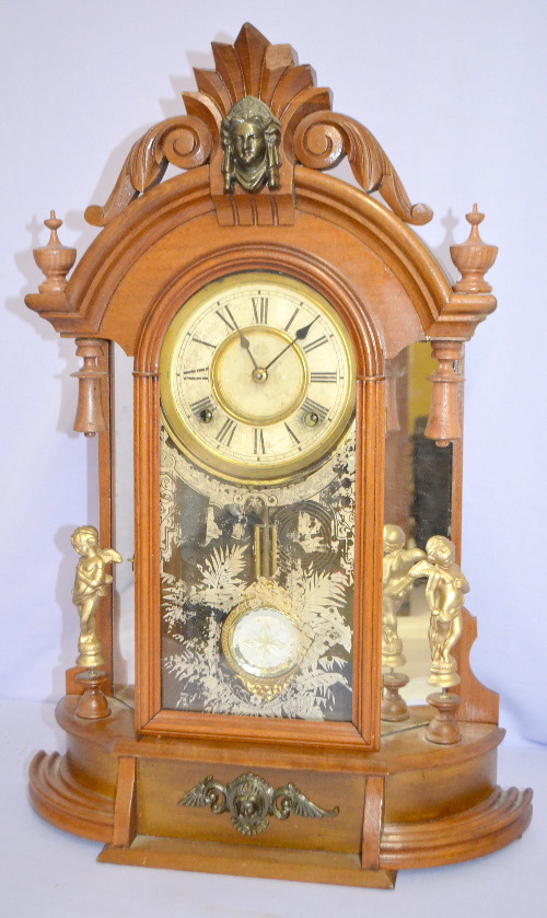 Antique Ansonia “Triumph” Walnut Mirrorside Parlor Clock