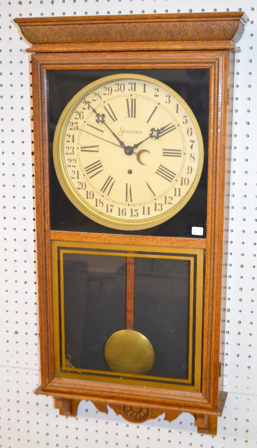 Antique Sessions “Regulator H” Oak Calendar Wall Clock