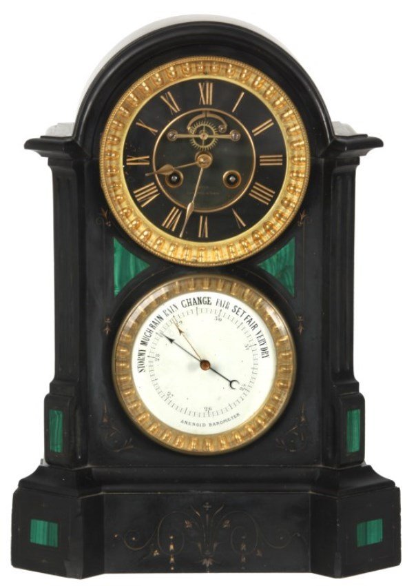 Black Marble Mantle Double Dial Clock