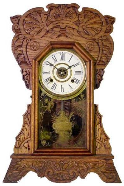 Oak Kitchen Clock, Ca. 1900, Press Carved Design