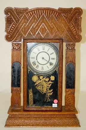 Ingraham Oak Carved Kitchen Clock