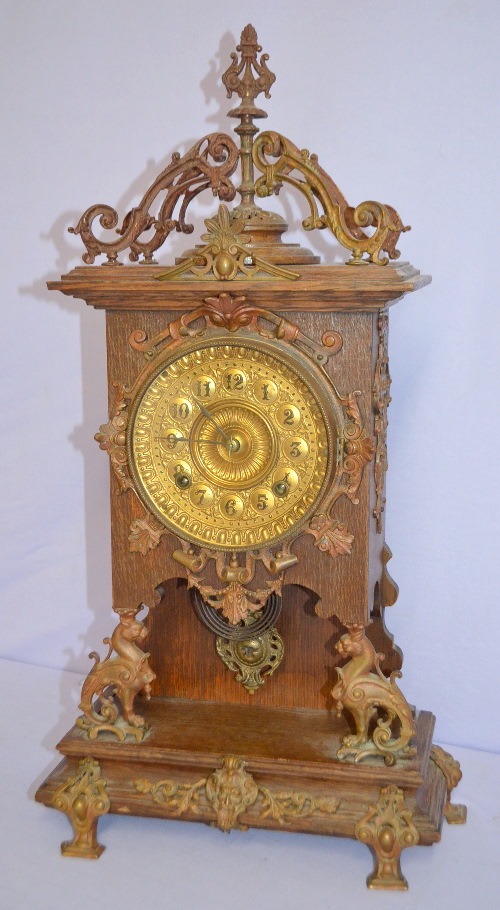 Antique Ansonia “Cabinet D” Oak Mantel Clock