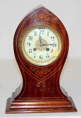 French Style Inlaid Balloon Top Mantel Clock