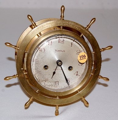 Waterbury Ships Wheel Clock, Brass