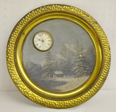 E.N. Welch Painted Brass Hanging Clock