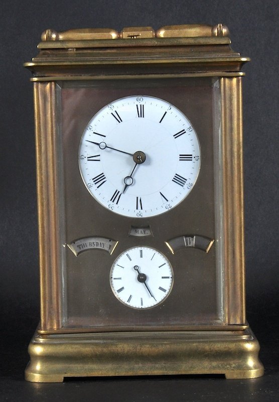 A VERY GOOD 19TH CENTURY FRENCH BRASS CARRIAGE CLOCK,