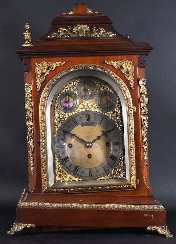 A LARGE VICTORIAN MAHOGANY BRACKET CLOCK, by JOHN HUNT