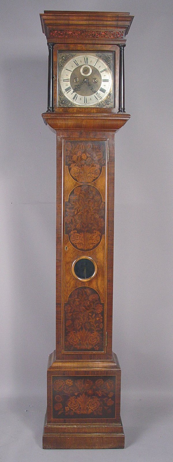 Marquetry Queen Anne Style Walnut Long Case Clock
