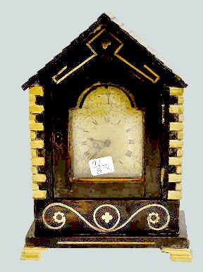 French Inlaid Ebony Wooden Mantel Clock