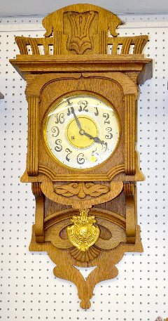 German Art Nouveau Oak Open Swinger Clock