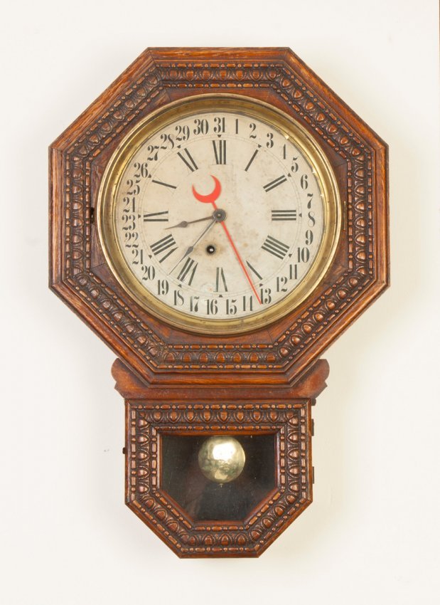 E. Ingraham Embossed School House Calendar Clock