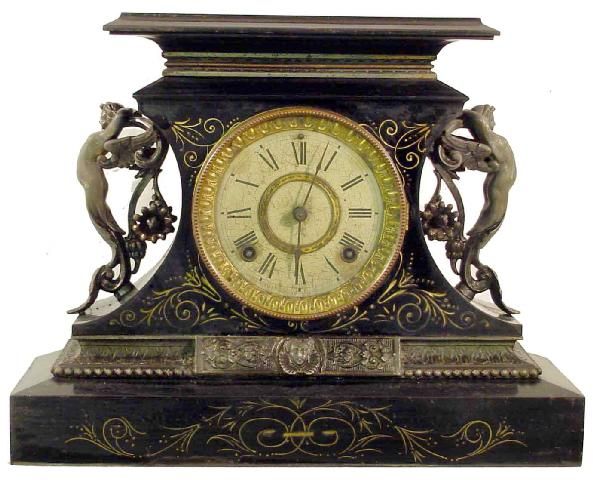 Ansonia Ebonized Iron Mantel Clock
