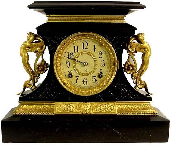 Ansonia Ebonized Iron Mantel Clock