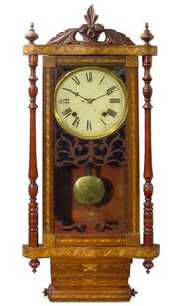 E. N. Welch Marquetry Victorian Wall Clock