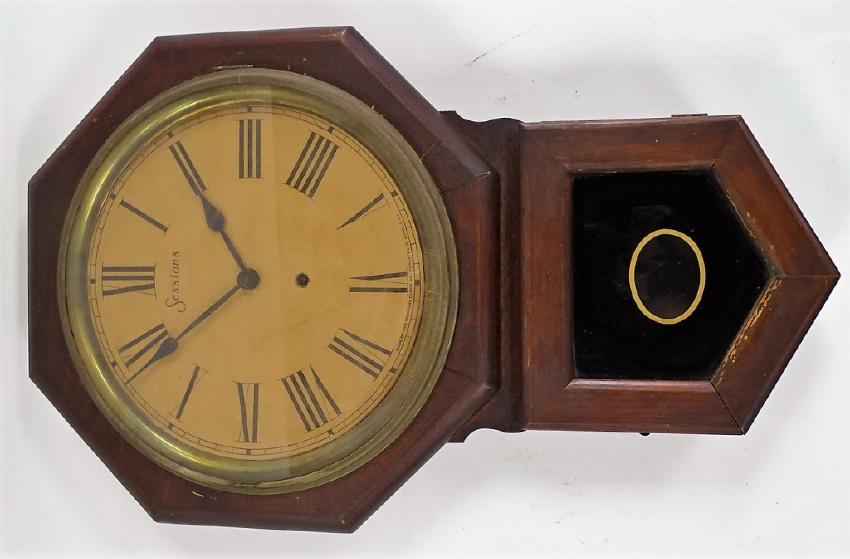 Late 19th century octagonal drop wall clock by Sessions Clock Co