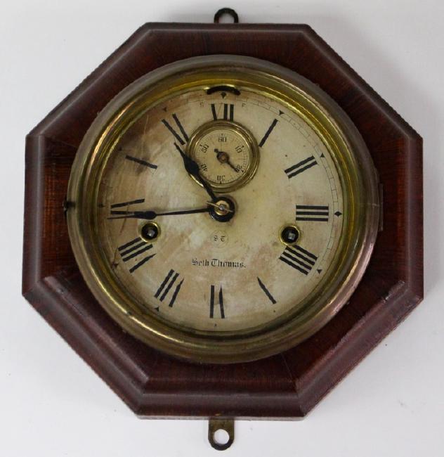 Early 20th century Mahogany cased one-day lever wall clock by Seth Thomas Clock Co