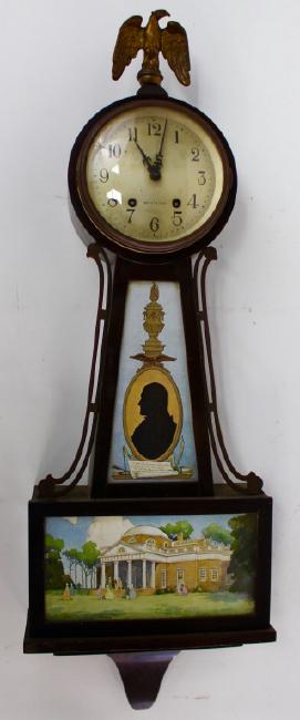 Early 20th century Walnut cased presentation banjo clock by Seth Thomas Clock Co