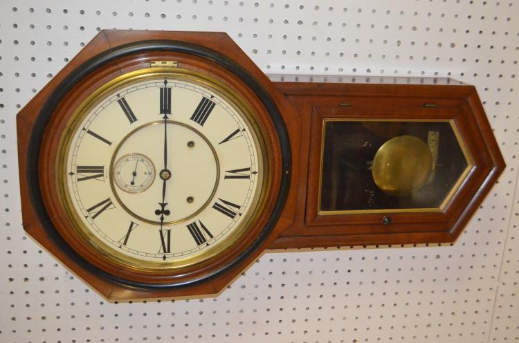 Antique Ansonia Office Regulator Walnut Wall Clock