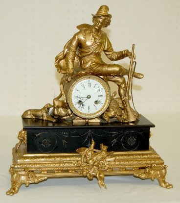 French Hunter Slate Statue Clock