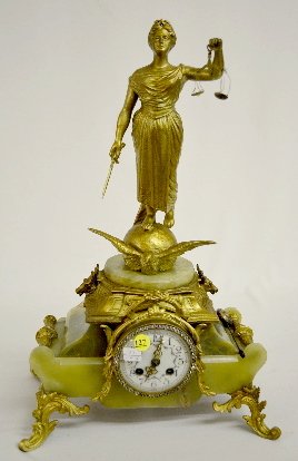 French Green Onyx Lady of Justice Statue Clock