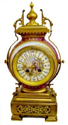 Ornate French Porcelain & Brass Mantel Clock