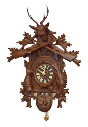 Lrg. Walnut German Carved Cuckoo Clock w/Deer