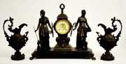 Ansonia Double Statue T&S Clock & 2 Urns