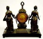 Ansonia Double Statue T&S Clock & 2 Urns