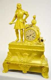 French Empire Bronze Dore Clock w/Knight