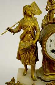 French Brass and Marble Statue Clock