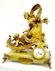Antique French Fantasy Clock w/Lady & Cherubs