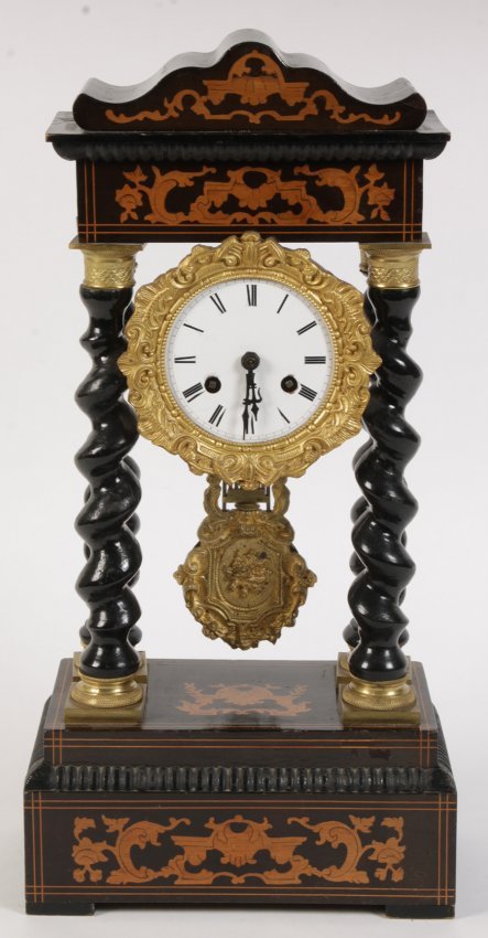 LATE 19TH C. FRENCH INLAID PORTICO PILLAR CLOCK