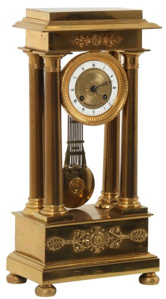 French Empire 4 Column Portico Mantle Clock