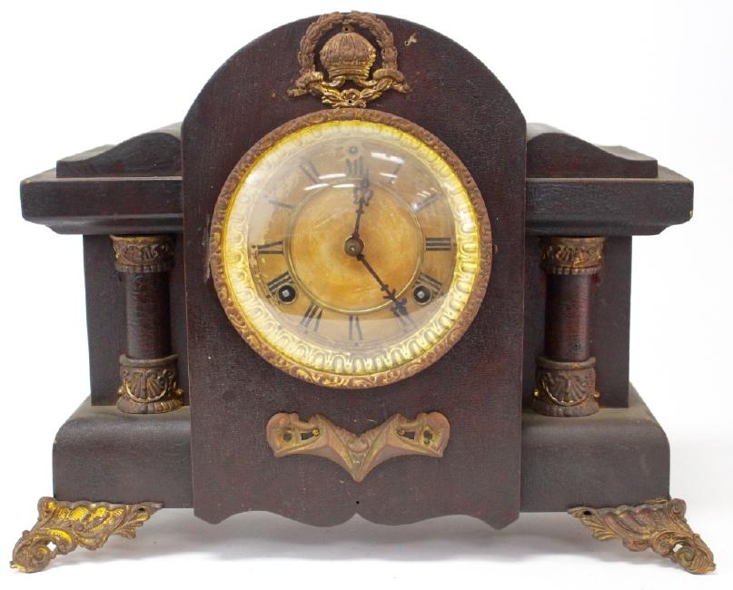 Early 20th century Walnut case mantel clock by Waterbury Clock Co